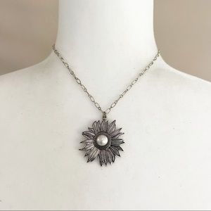 Sunflower Necklace Silver Tone Hippie Style